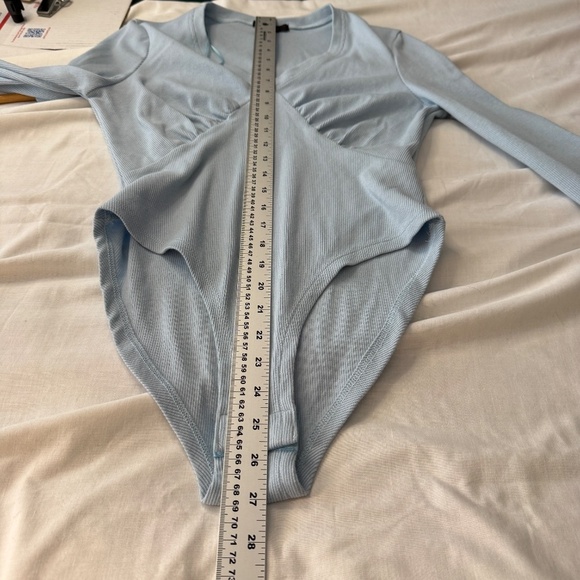7 For‎ All Mankind Women's Long Sleeve Ribbed Babydoll V-Neck Bodysuit Blue M - Picture 11 of 16